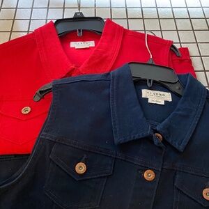 Two Ci Sono Stretch Denim Jean Vest XL Sleeveless Jacket Red Blue Button Front